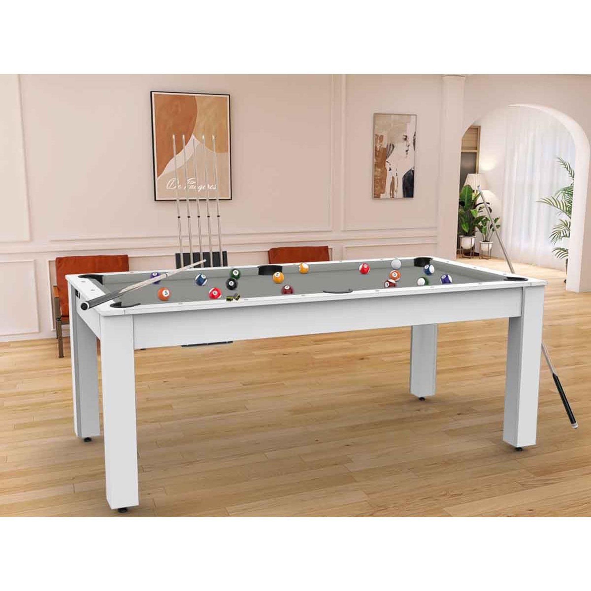 Voir la diapositive 3 : DE FAUGERES Table de Billard Convertible  Oregon  213cm Blanc & Gris