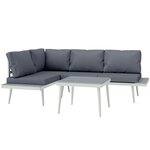 OUTSUNNY Ensemble salon de jardin modulable 4 personnes 3 pièces design métal crème coussins gris
