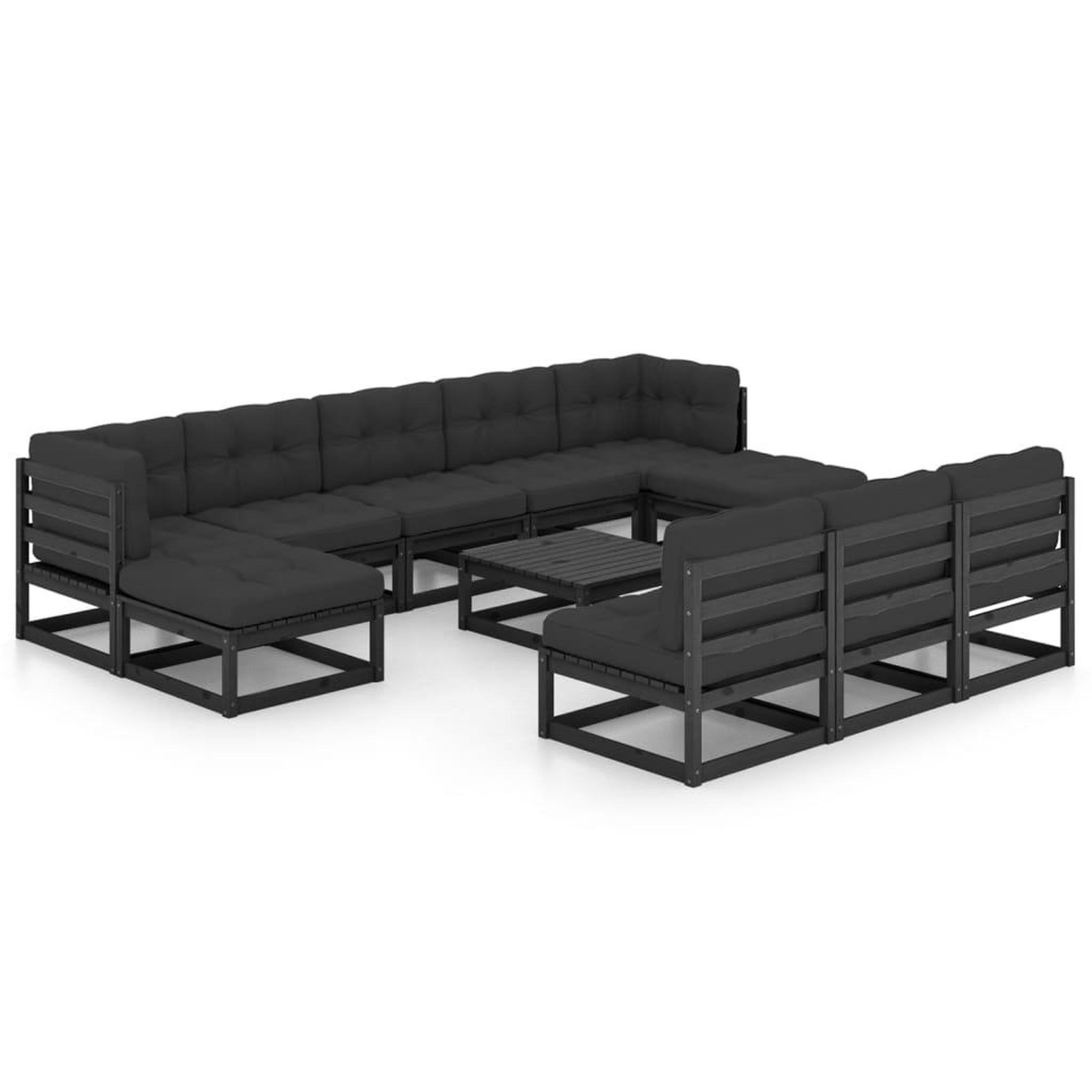 Voir la diapositive 2 : VIDAXL Salon de jardin 11 pcs avec coussins Noir Bois de pin massif
