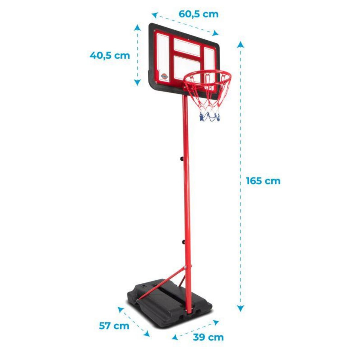 BUMBER Panier de basket sur Pied Evolutif DENVER hauteur réglable de 1.05m à 1.65m Ballon et Pompe inclus