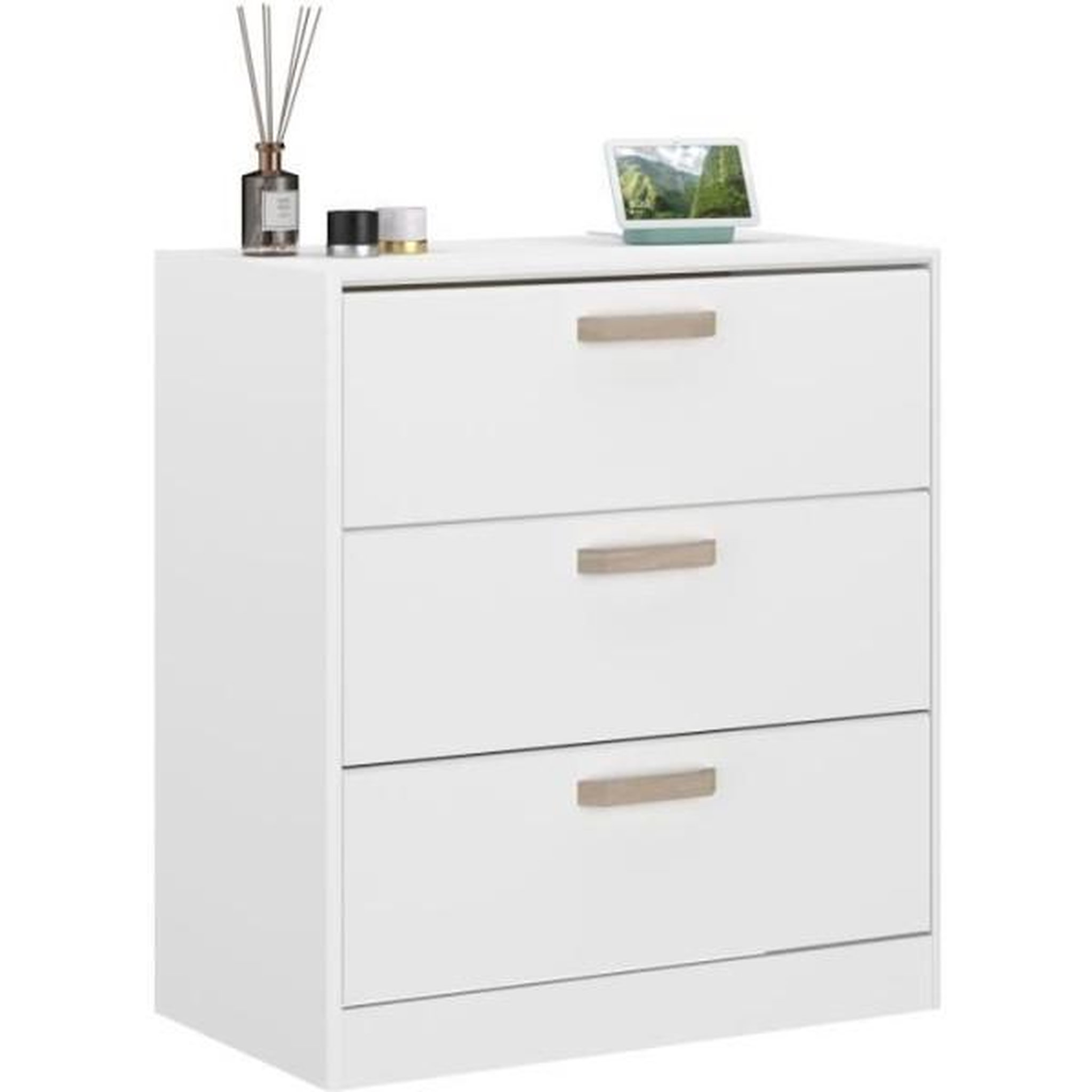 Voir la diapositive 4 : PARISOT Commode DREAM 3 tiroirs - Panneau de particules - Décor blanc - L79.7 x H87.8 x P43.8 cm