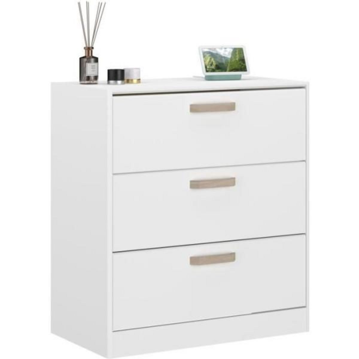 PARISOT Commode DREAM 3 tiroirs - Panneau de particules - Décor blanc - L79.7 x H87.8 x P43.8 cm