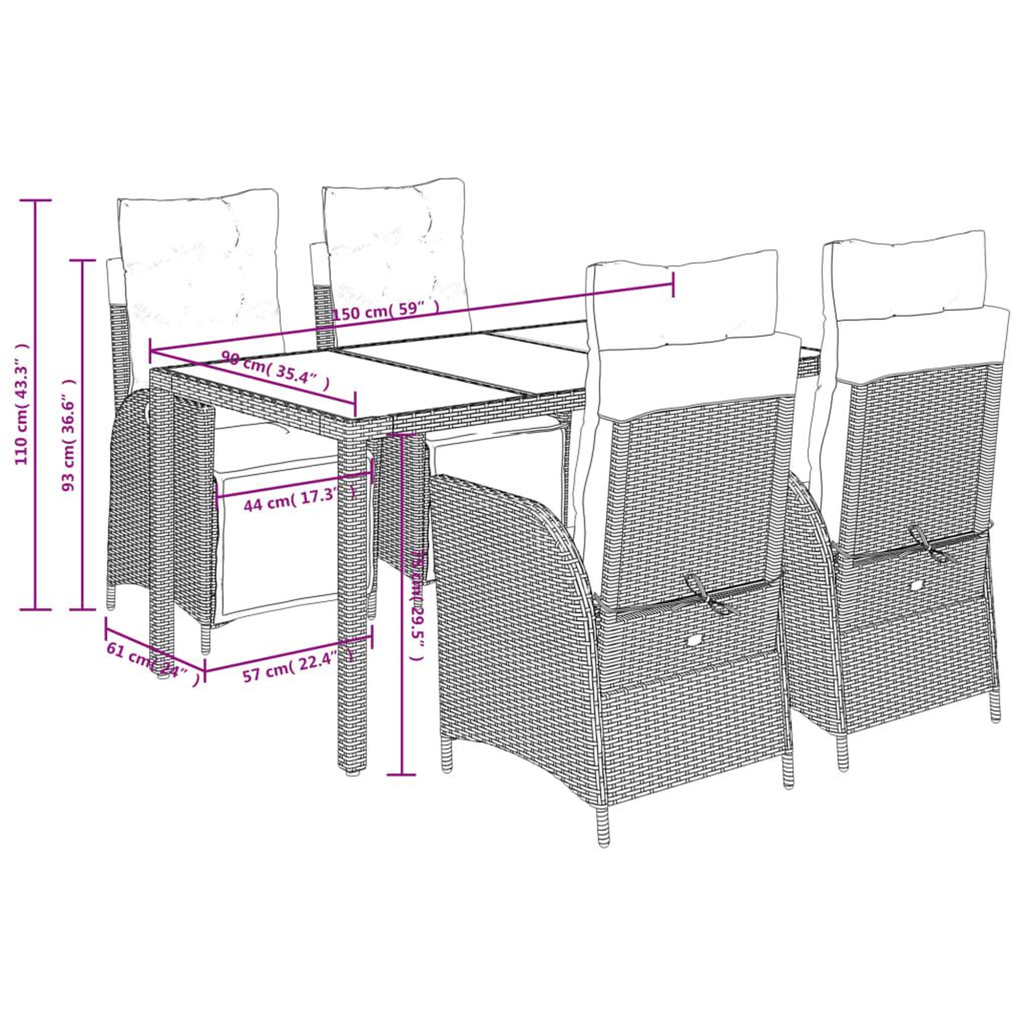 Voir la diapositive 6 : VIDAXL Ensemble a manger de jardin coussins 5pcs Noir Resine tressee