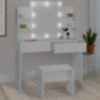 Voir la diapositive 3 : ID MARKET Coiffeuse ZELIA blanche table de maquillage 4 étagères, miroir LED et tabouret