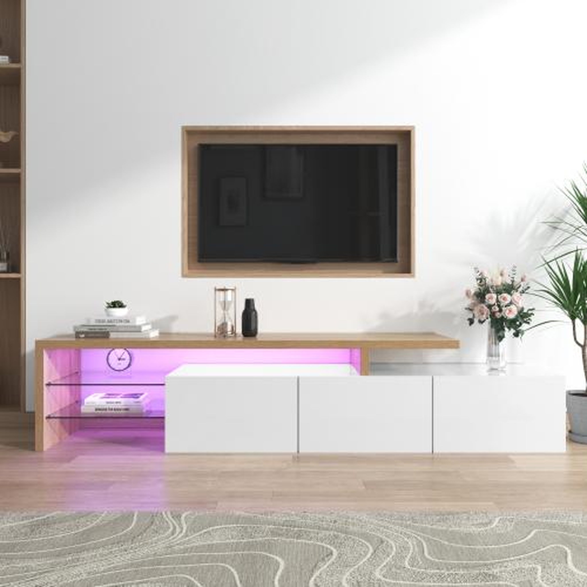 Voir la diapositive 2 : MERAX Meuble tv blanc+naturel 197,5 cm led mdf