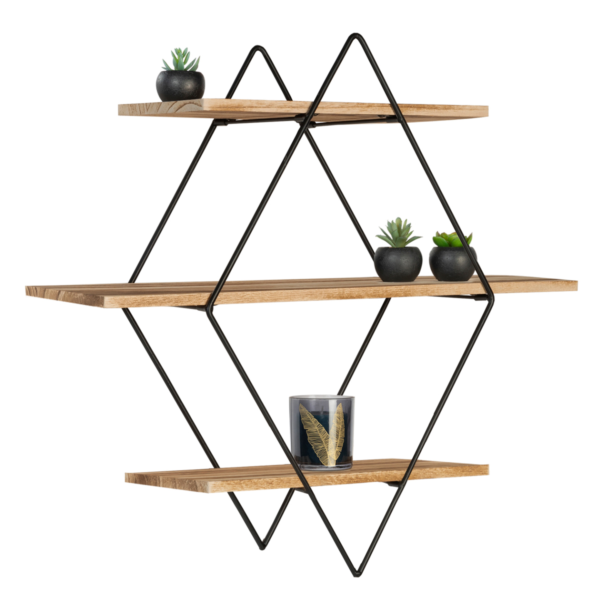 Voir la diapositive 2 : ID MARKET Etagère murale losange lily 3 niveaux bois et métal design industriel