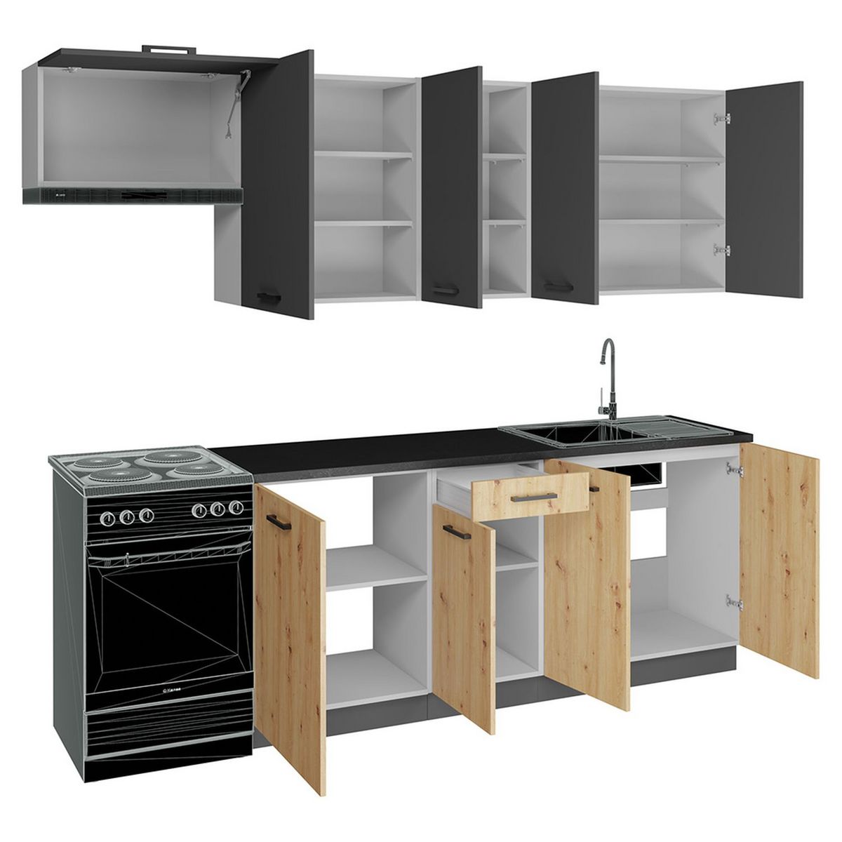 Cuisine complète 3 éléments bas et 4 éléments hauts L240cm MASTER