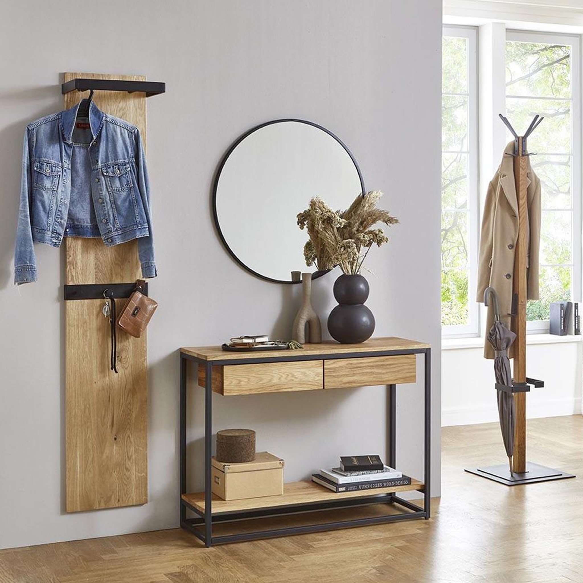 Voir la diapositive 4 : Paris Prix Console 2 tiroirs & 1 étagère  aria  100cm naturel & noir