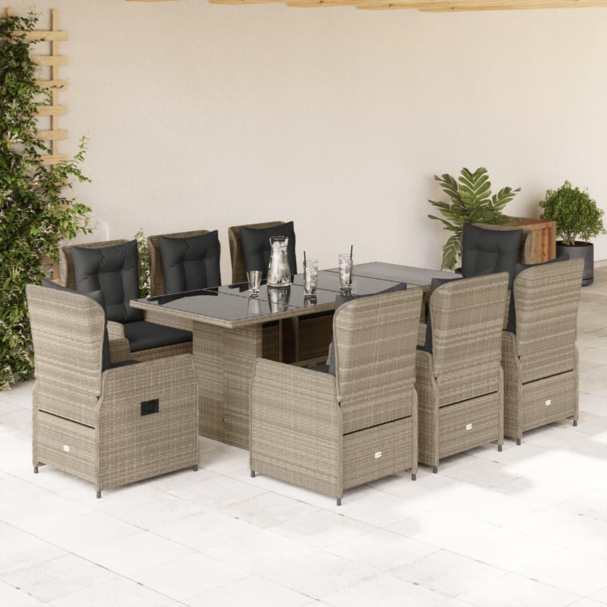 VIDAXL Ensemble a manger de jardin et coussins 9 pcs gris clair rotin