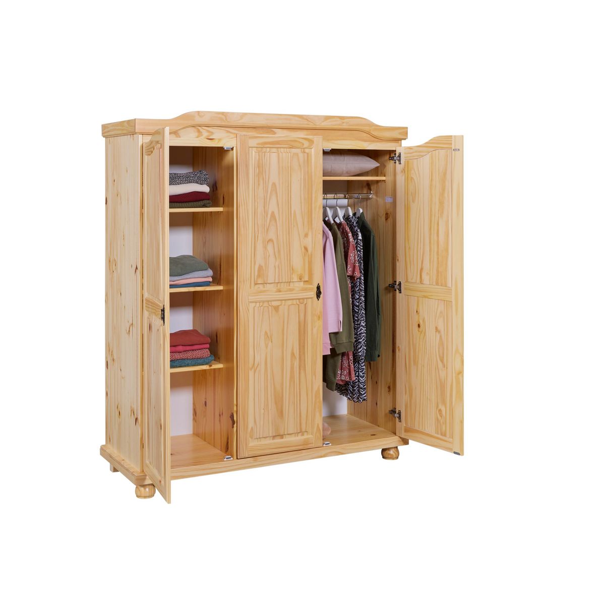 Armoire rustique en pin massif 3 portes  L150cm BASTIAN