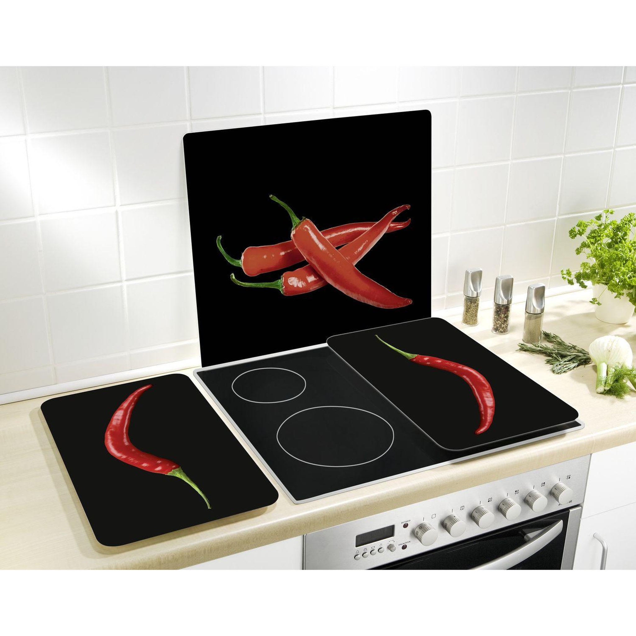 Voir la diapositive 2 : Wenko Protège-plaque vitrocéramique peperoni - l. 50 x l. 56 cm - noir