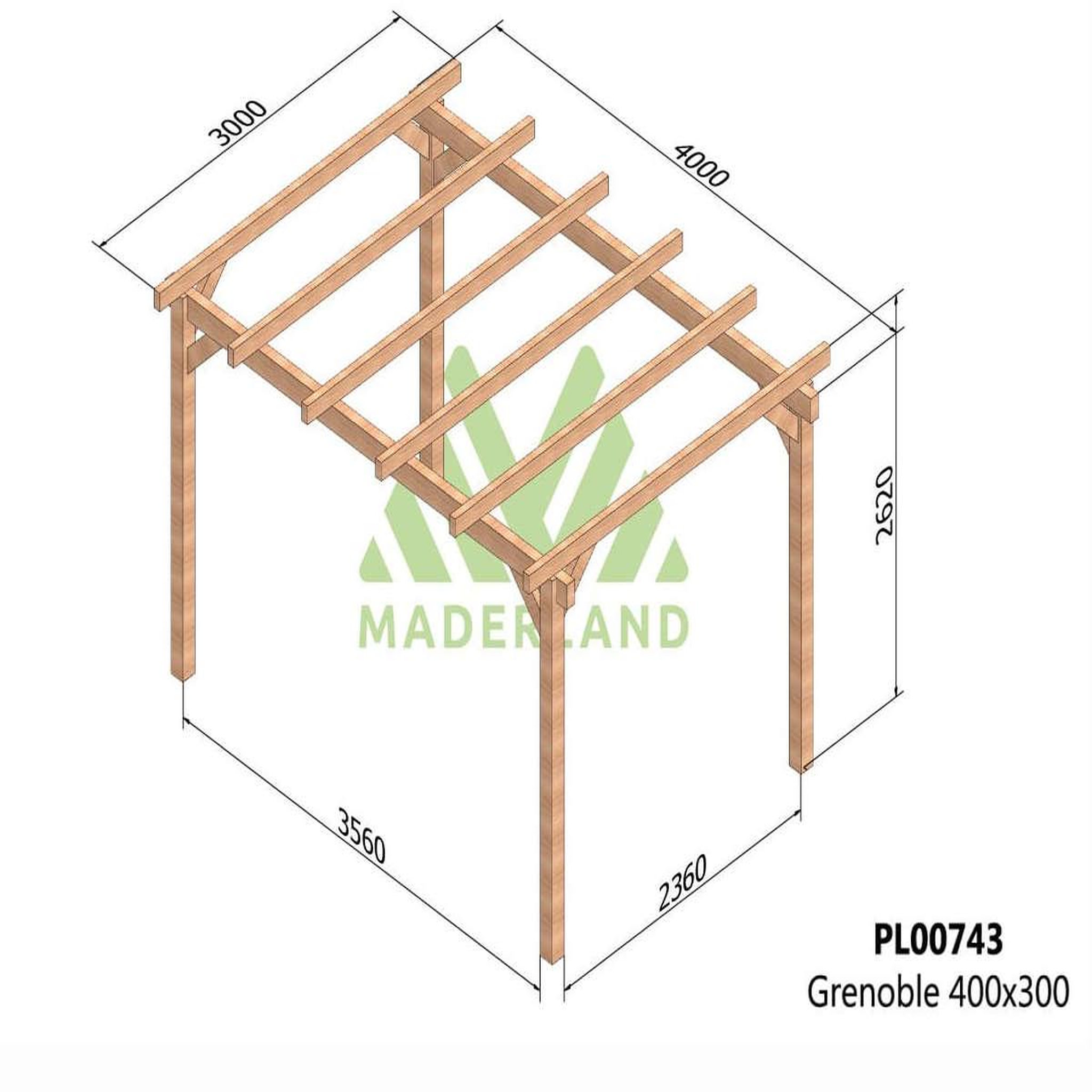 Voir la diapositive 2 : JARDIDECO Pergola en bois lamellé-collé grenoble 400 x 300 cm - maderland