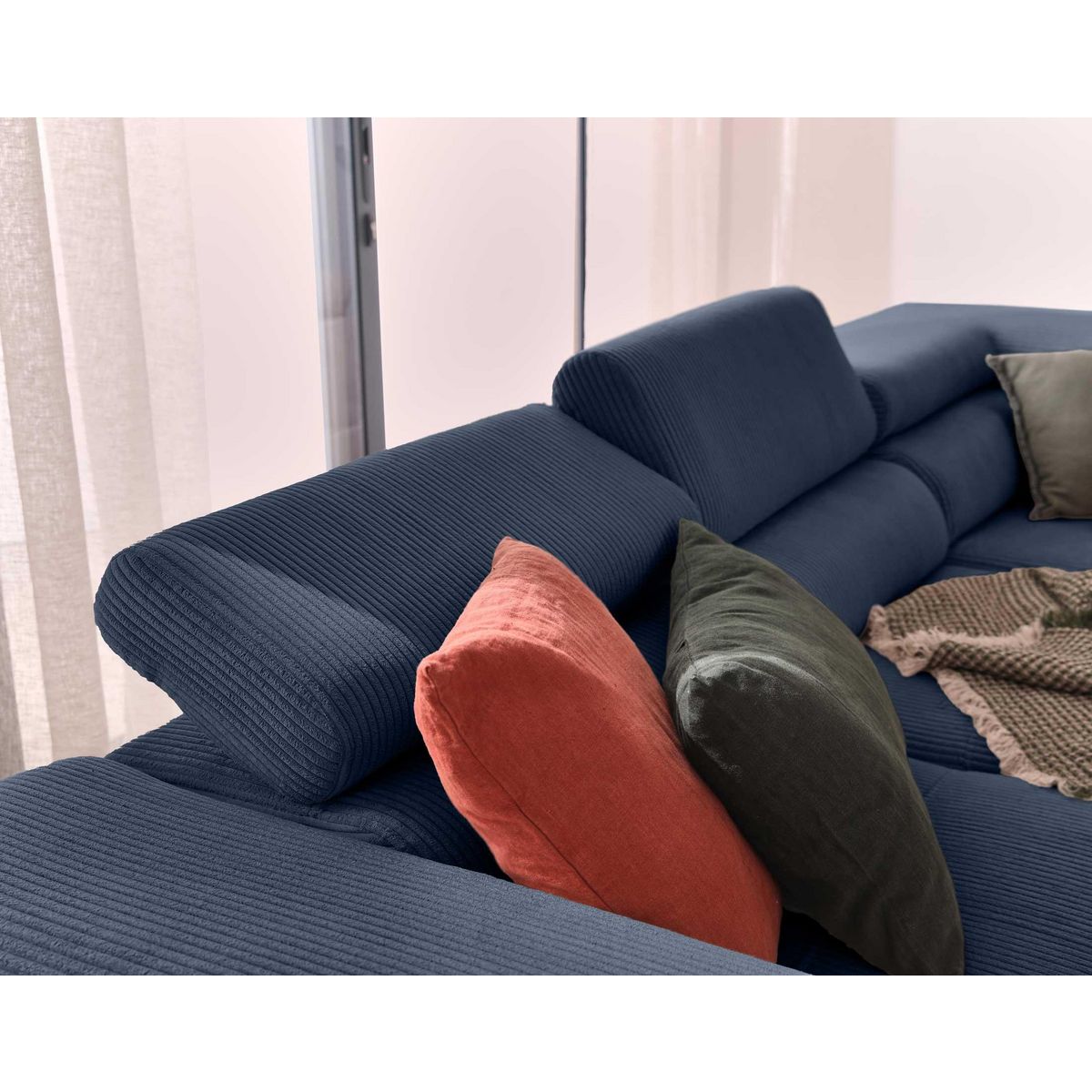 BEST MOBILIER Zaria - canapé d'angle droit - convertible avec coffre et têtières réglables - 5 places - en velours côtelé