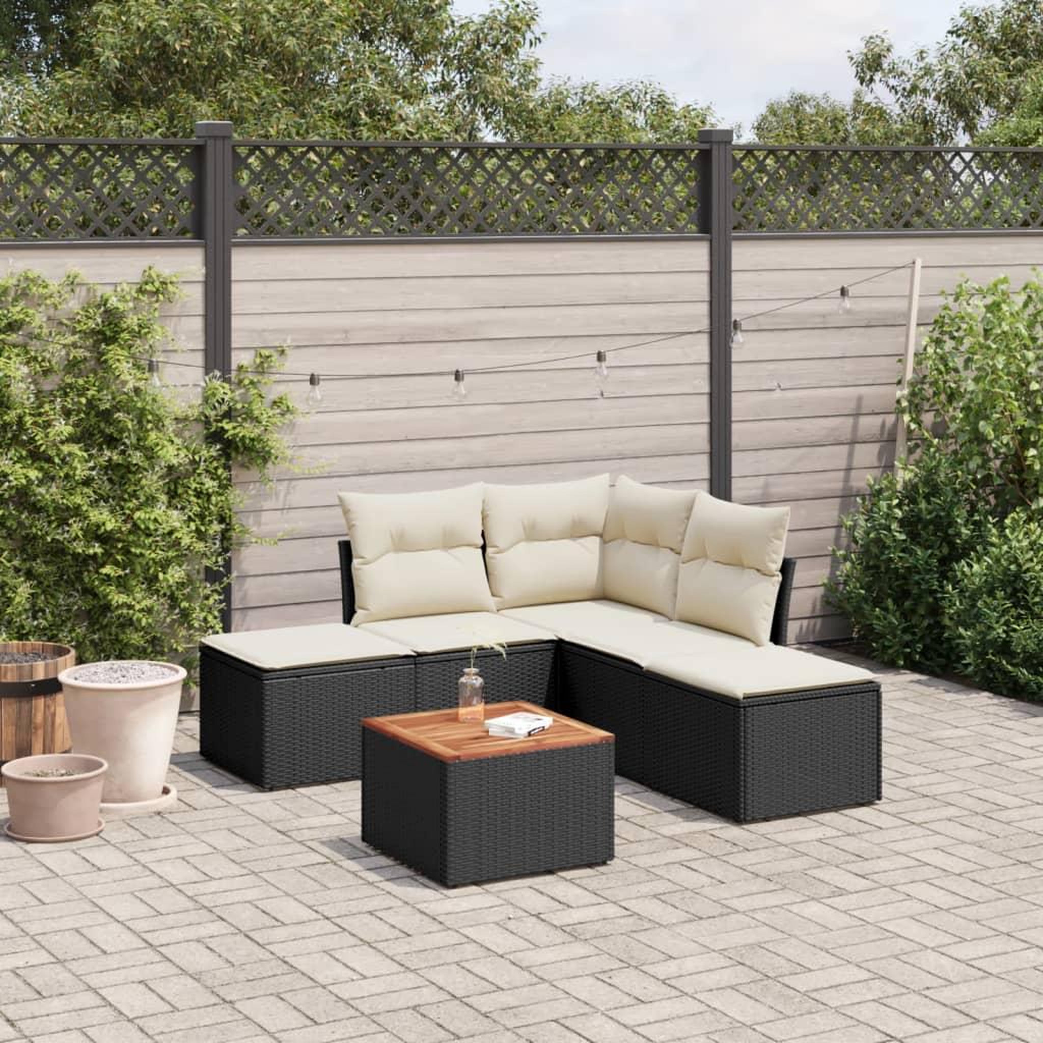 VIDAXL Salon de jardin 6 pcs avec coussins noir resine tressee