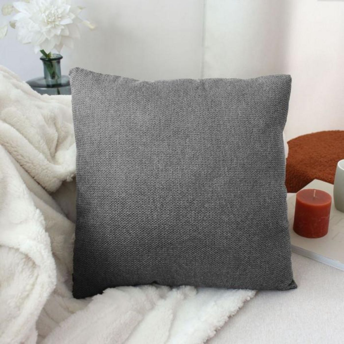 Paris Prix Coussin Déco en Velours  Lagarta  40x40cm Gris Foncé