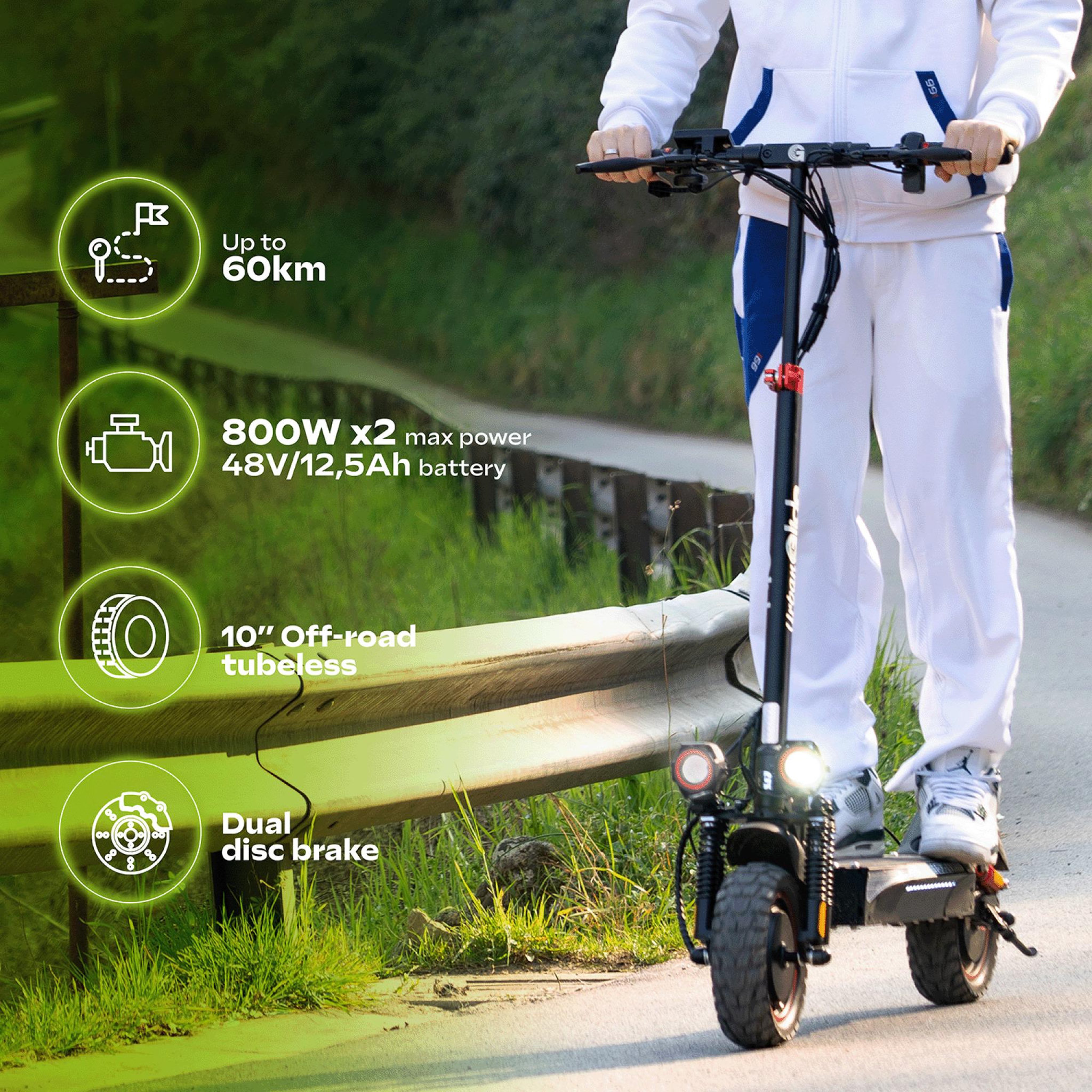 Voir la diapositive 2 : URBANGLIDE Trottinette Ã‰lectrique Adulte UrbanGlide ECROSSD6 - Autonomie Jusqu'a 60 km - Pneu Cross 10â€ Tubeless - Batterie 54V - Poids 26Kg