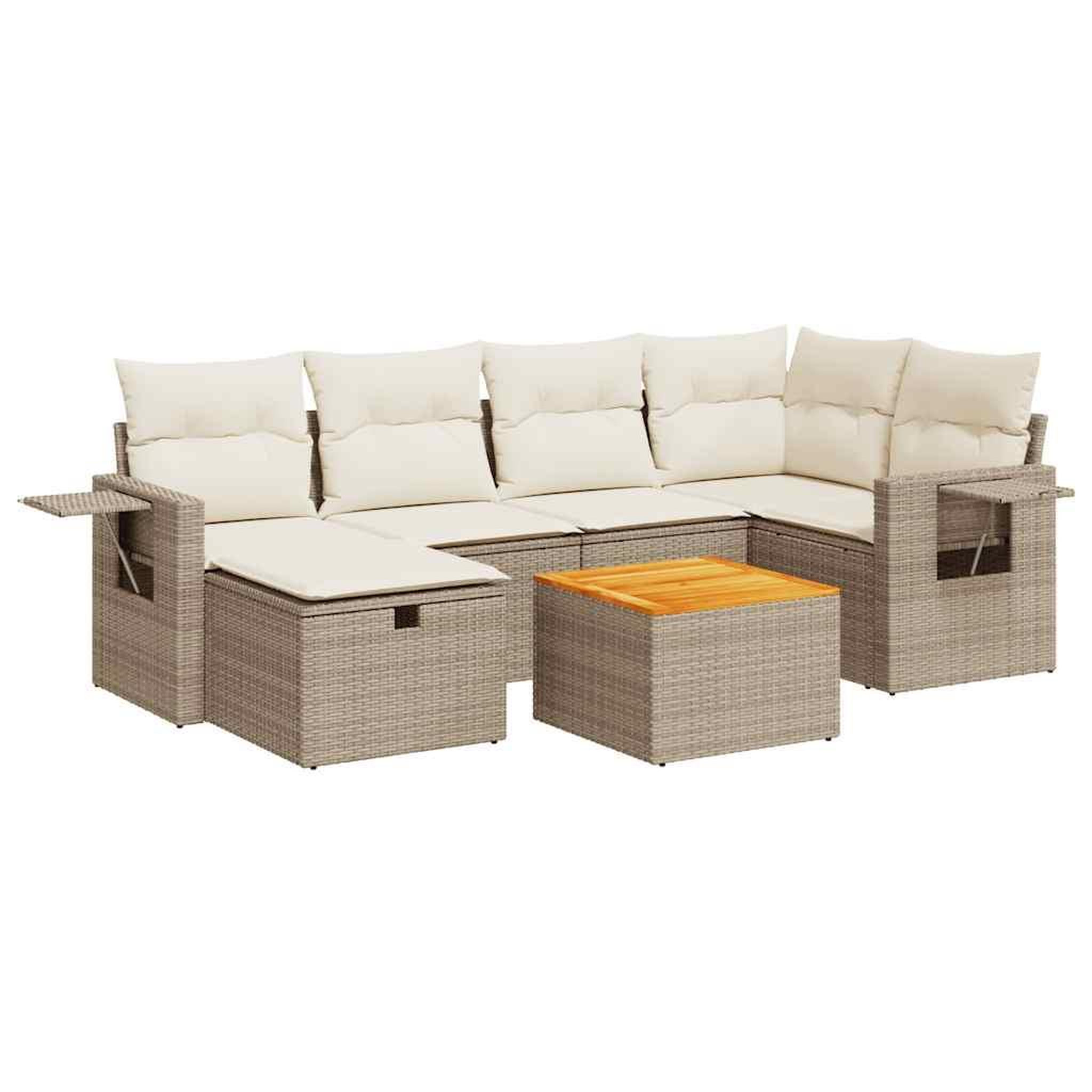 Voir la diapositive 2 : VIDAXL Salon de jardin avec coussins 7 pcs beige resine tressee