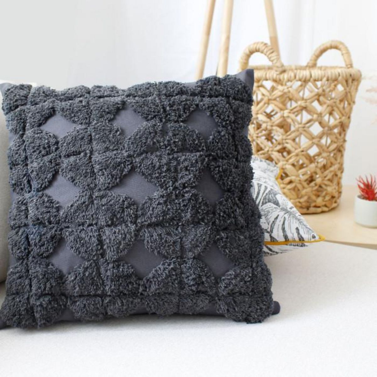 Paris Prix Coussin Déco Tufté  Bundi  40x40cm Gris Foncé