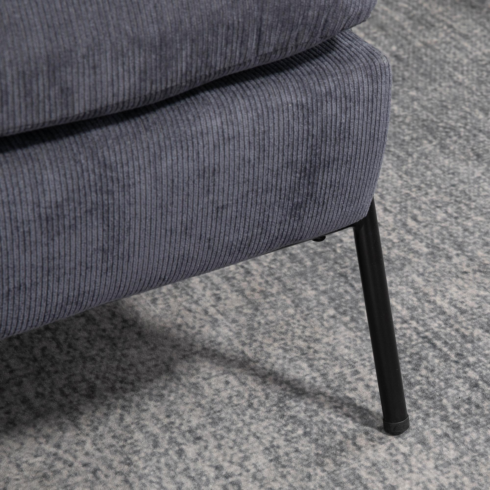 Voir la diapositive 5 : HOMCOM Fauteuil lounge style néo-rétro avec repose-pied - dossier inclinable - structure acier noir accoudoirs bois hévéa revêtement velours cotelé gris