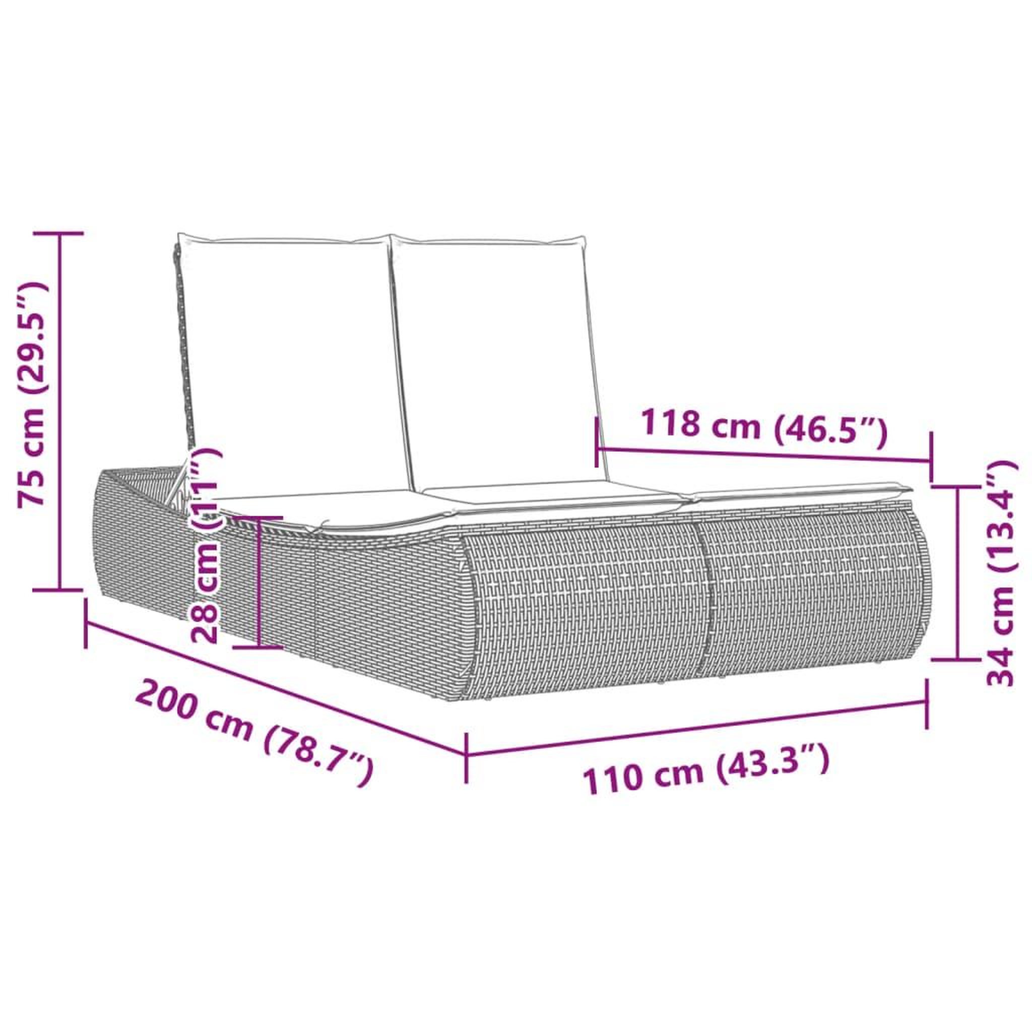 Voir la diapositive 6 : VIDAXL Chaise longue double avec coussins gris clair resine tressee