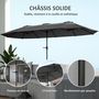 Voir la diapositive 6 : OUTSUNNY Parasol de jardin grande taille dim. 4 x 2,2 x 2,3 m manivelle métal époxy tissu haute densité 180 g/m² gris