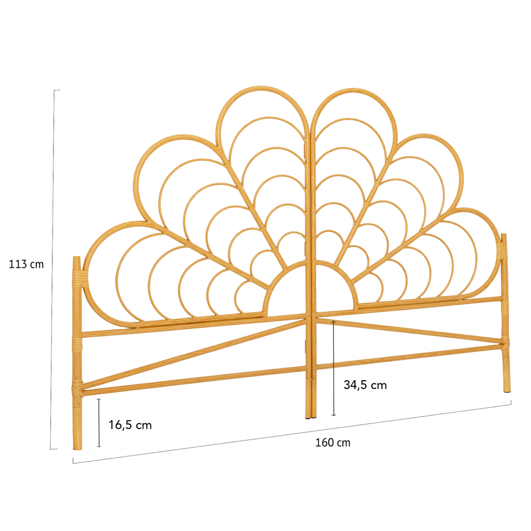 Voir la diapositive 4 : ID MARKET Tête de lit sur pied ivy 160 cm effet rotin en forme de fleur
