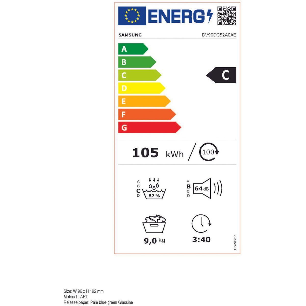 Samsung Sèche linge pompe à chaleur DV90DG52A0AE