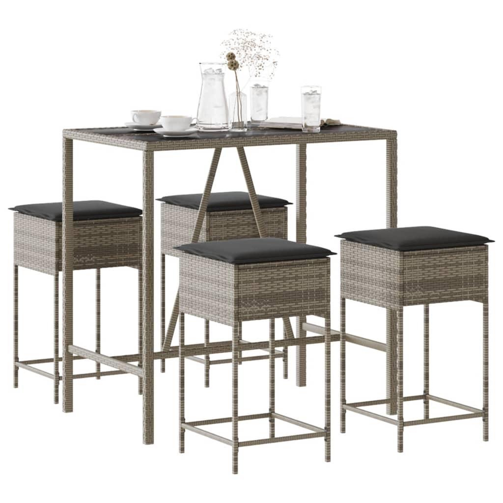 VIDAXL Ensemble de bar de jardin 5 pcs avec coussins gris poly rotin