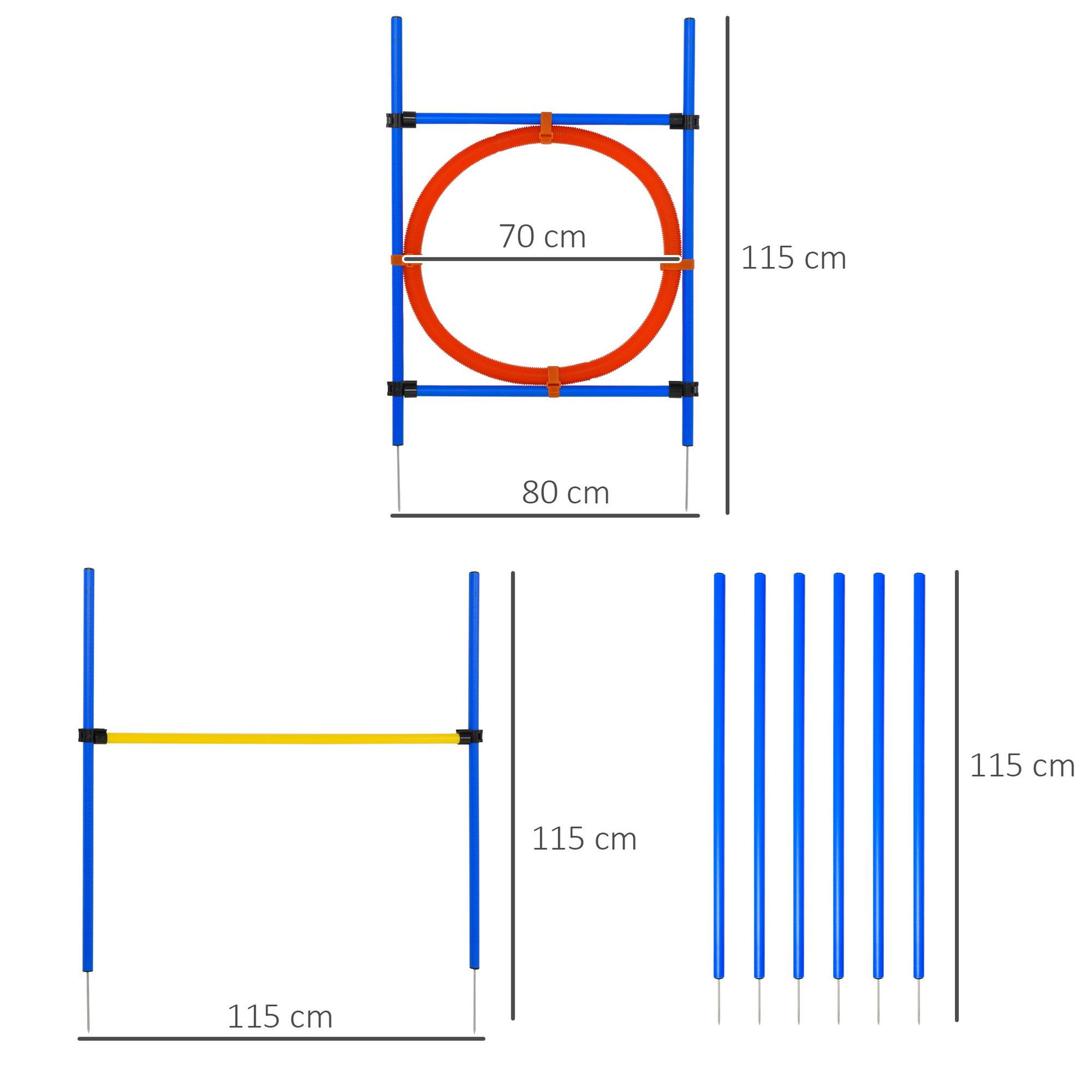 Voir la diapositive 3 : PAWHUT Agility sport pour chiens équipement complet : 6 poteaux slalom, obstacle, anneau + sac de transport bleu jaune rouge