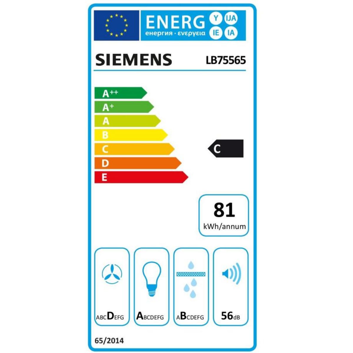 Siemens Groupe filtrant 75cm 56db 638m3/h argent métallisé - lb75565