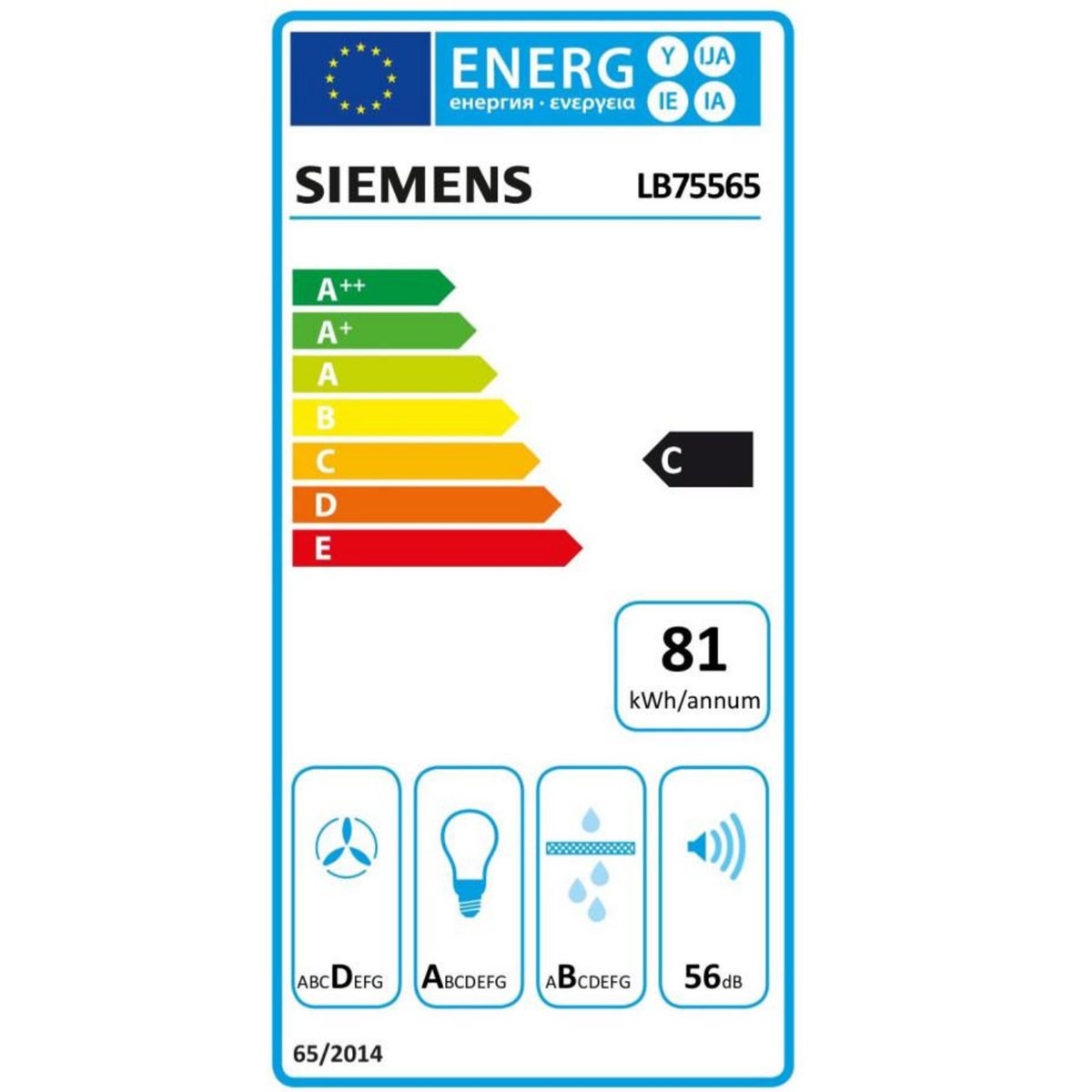Siemens Groupe filtrant 75cm 56db 638m3/h argent métallisé - lb75565