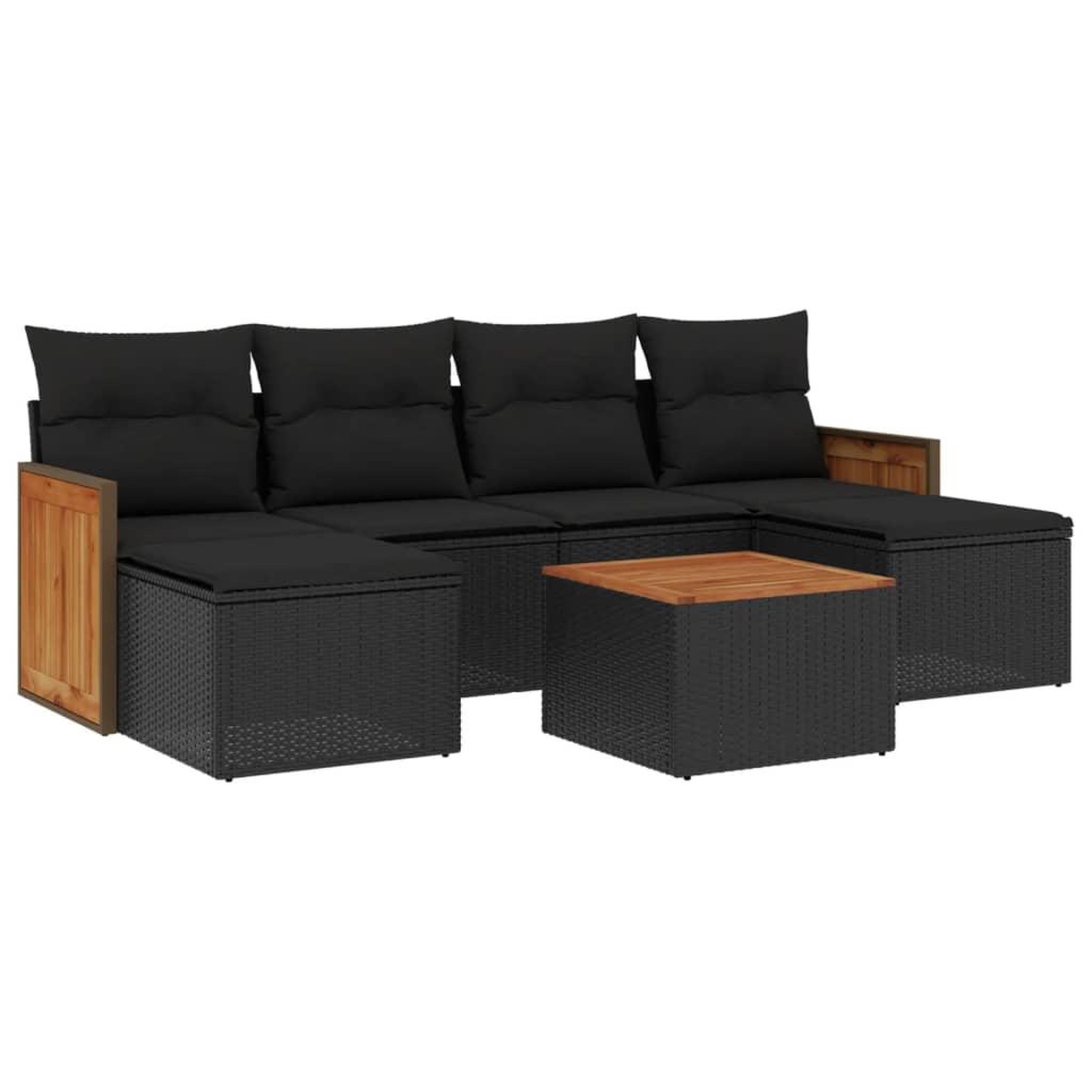 Voir la diapositive 2 : VIDAXL Salon de jardin 7 pcs avec coussins noir resine tressee