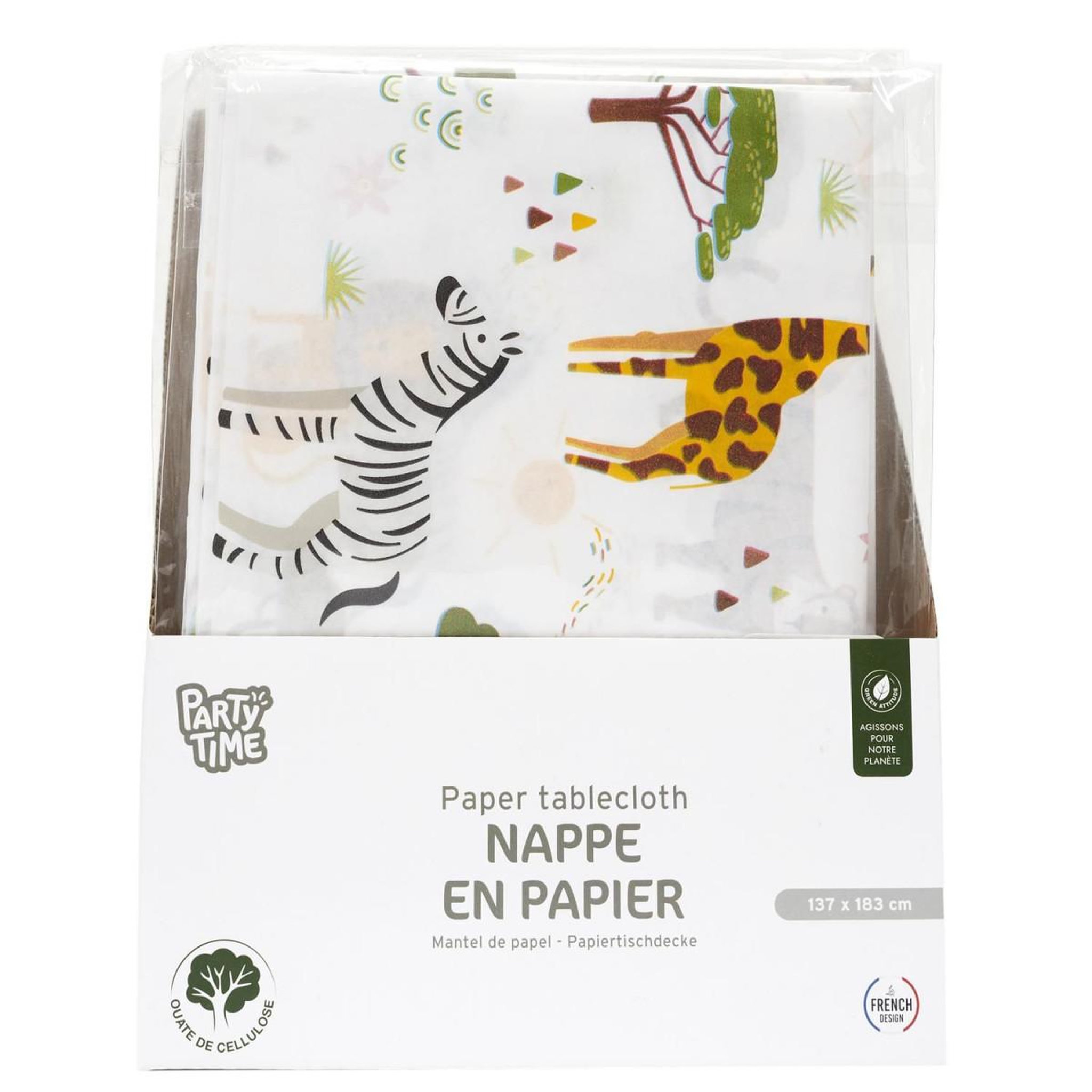Voir la diapositive 3 : PARTY TIME Nappe en papier  savane  137x183cm blanc