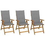 VIDAXL Chaises pliables de jardin lot de 3 avec coussins Bois d'acacia