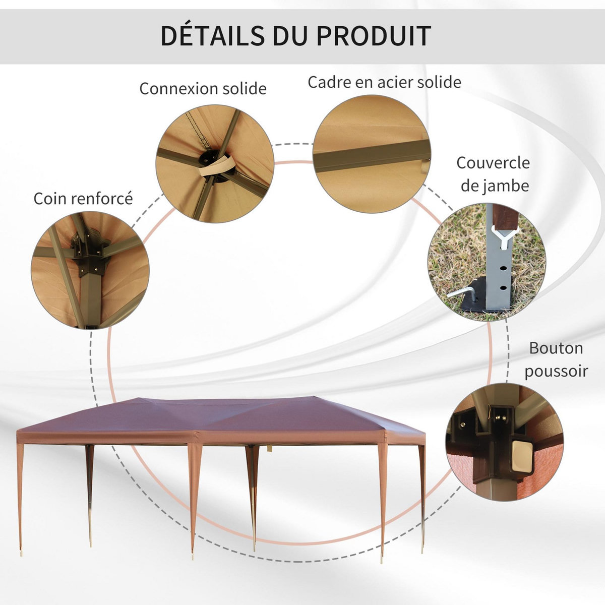 OUTSUNNY Tonnelle barnum de jardin pop-up pliant 5,91L x 2,97l x 2,65H m sac inclus acier époxy gris oxford haute densité marron