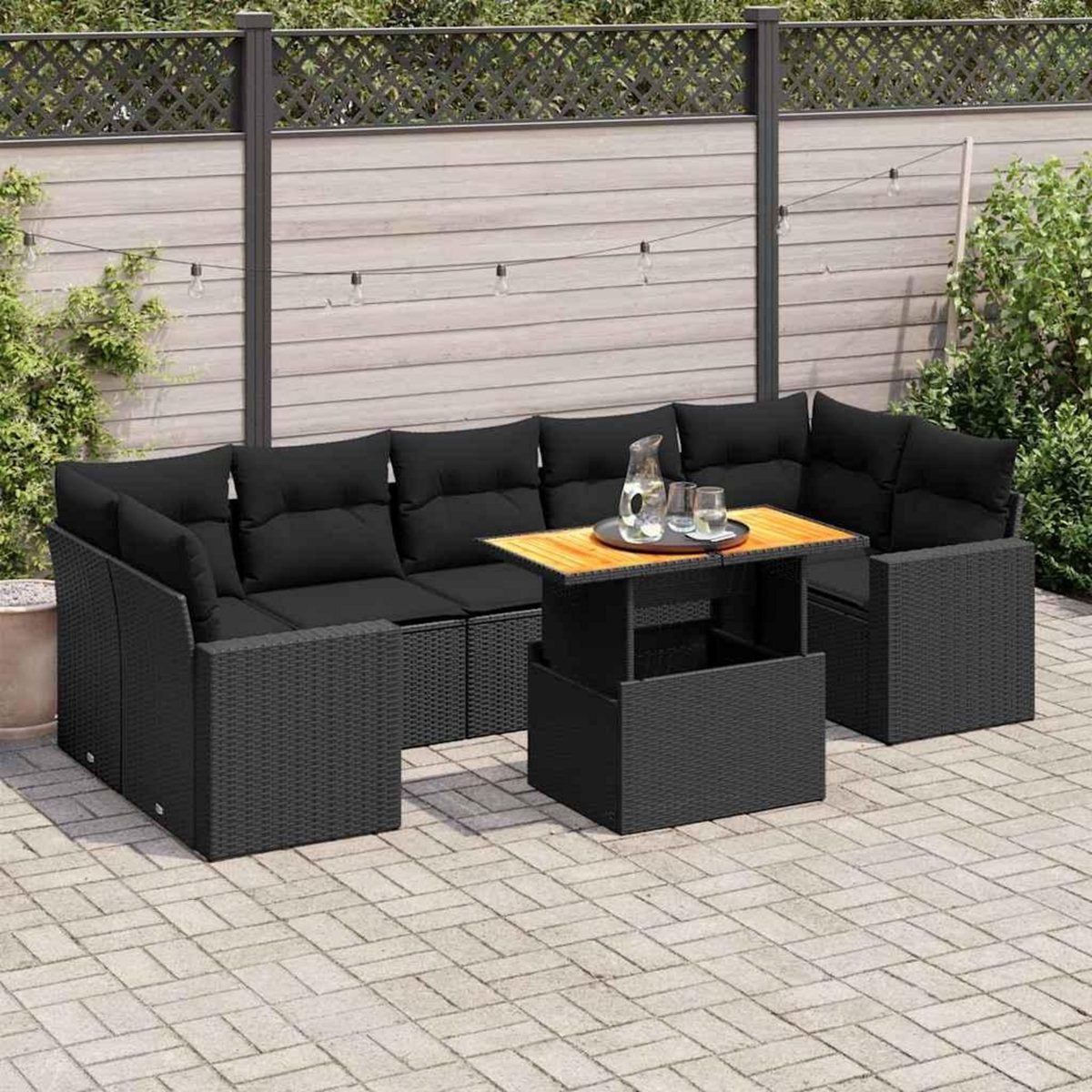 VIDAXL Salon de jardin 8 pcs avec coussins noir resine tressee