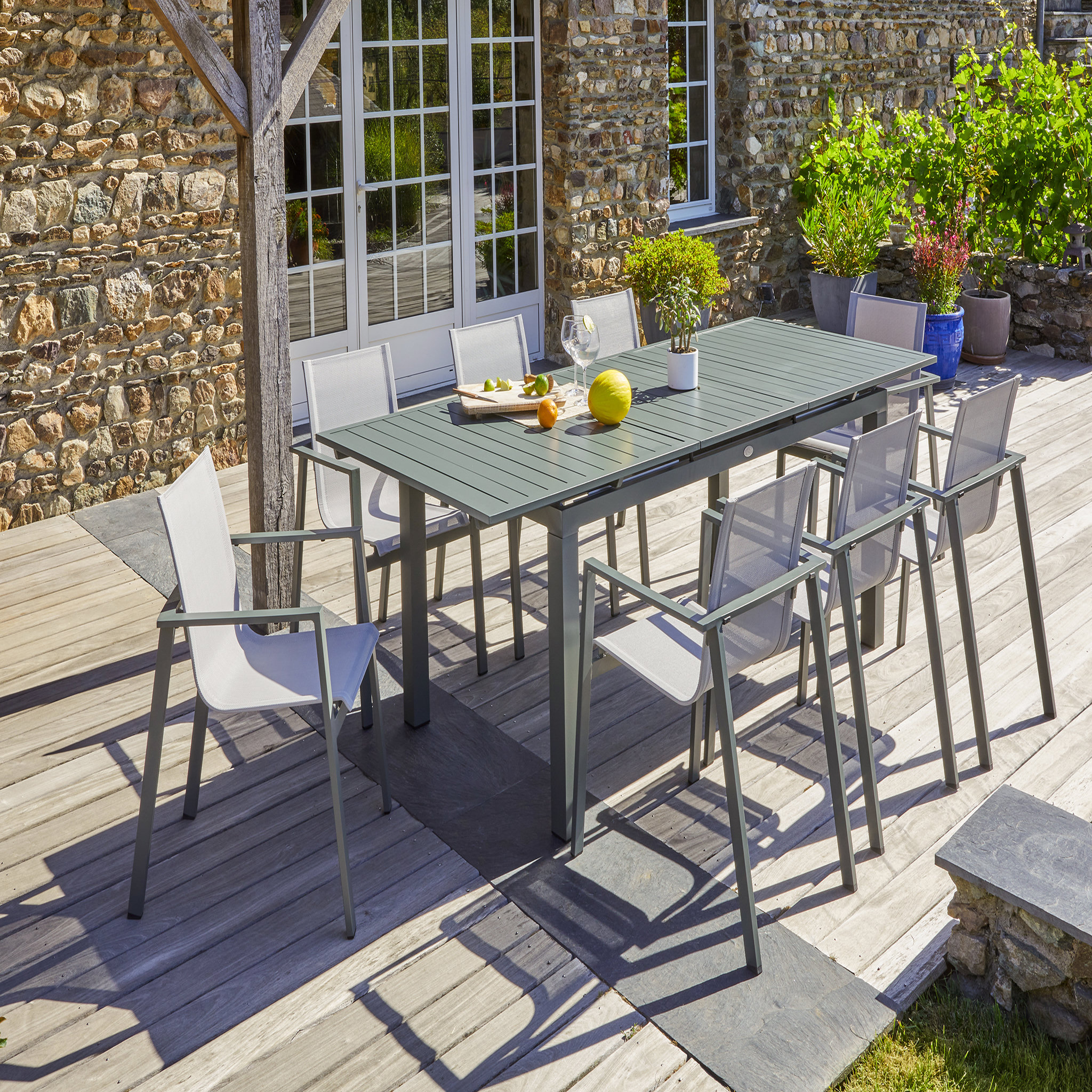 Salon de jardin - 8 places - Aluminium - Kaki - MIAMI