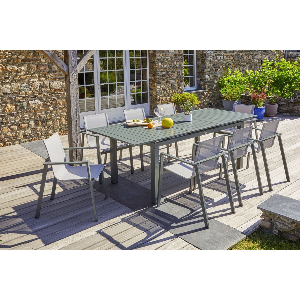 Salon de jardin - 8 places - Aluminium - Kaki - MIAMI