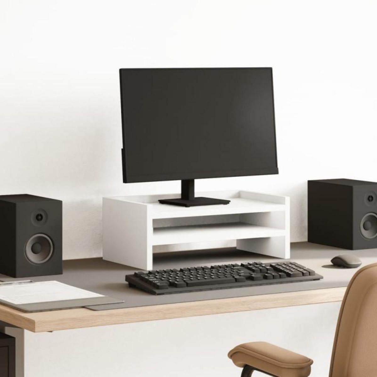 VIDAXL Support de moniteur blanc 42x24x16 cm bois d ingénierie