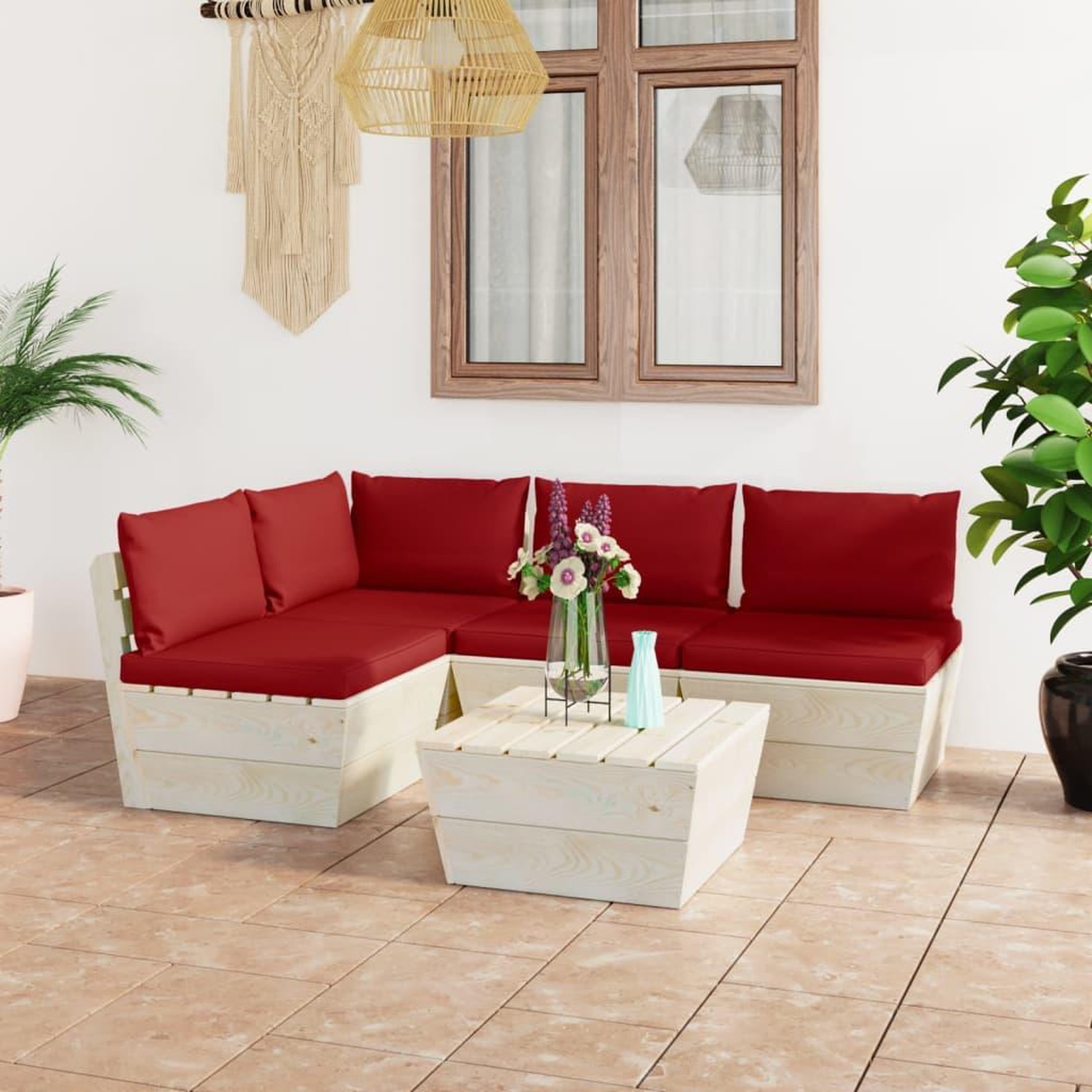 Voir la diapositive 1 : VIDAXL Salon de jardin palette 5 pcs avec coussins bois d'epicea