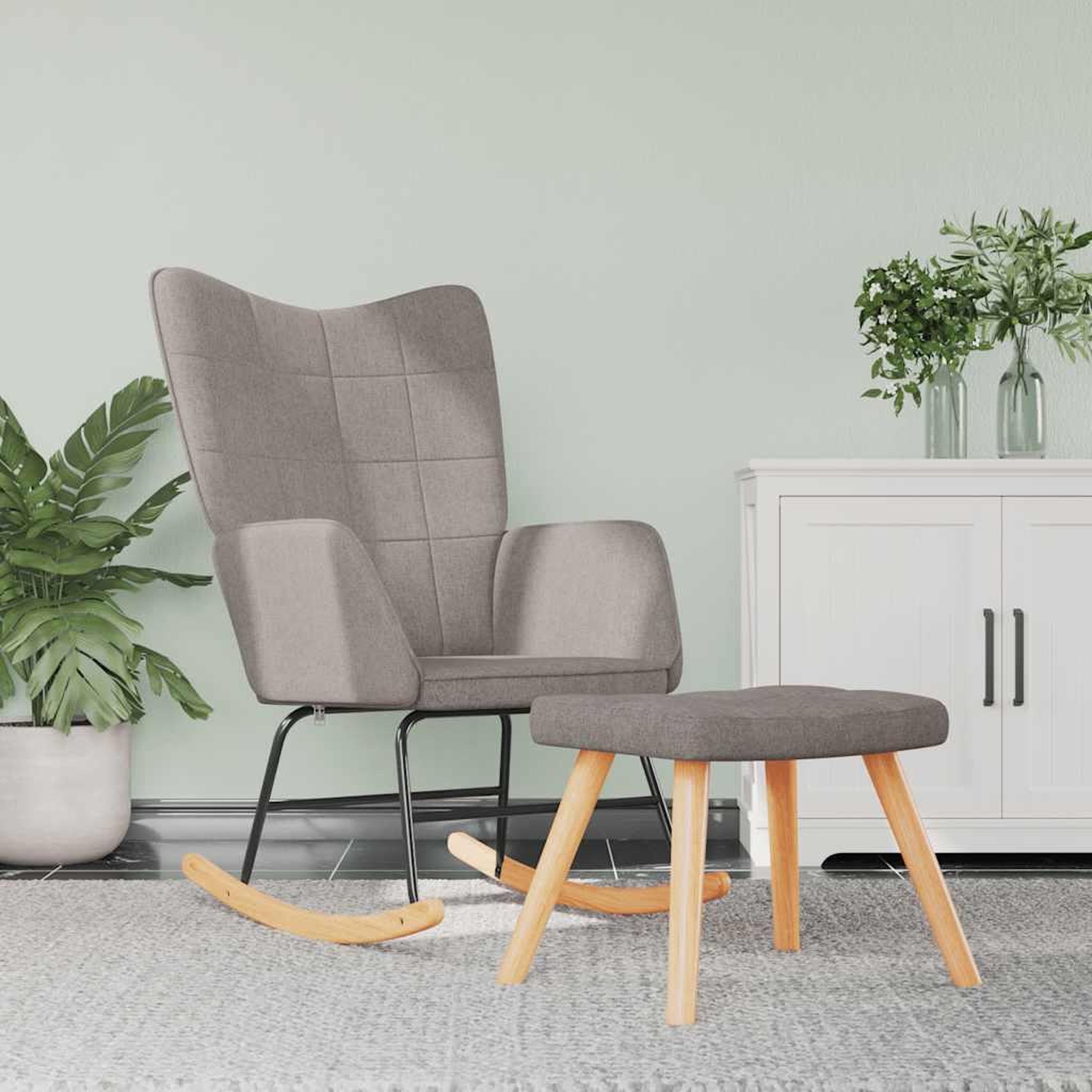 VIDAXL Chaise a bascule avec tabouret Taupe Tissu