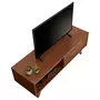 IDIMEX Meuble TV SEAN banc télé de 115 cm au design vintage avec 4 niches et 1 porte coulissante ajourée, en pin massif lasuré brun foncé