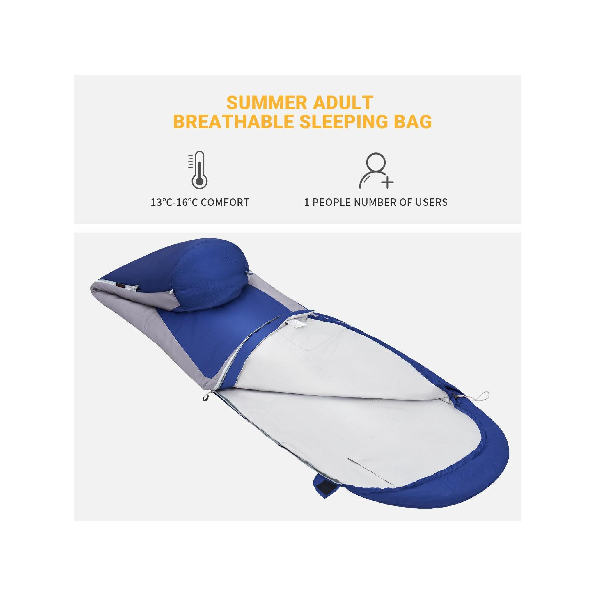 Voir la diapositive 2 : KINGCAMP Sac de couchage forme momie breeze - kingcamp - bleu - 215 x 50 cm