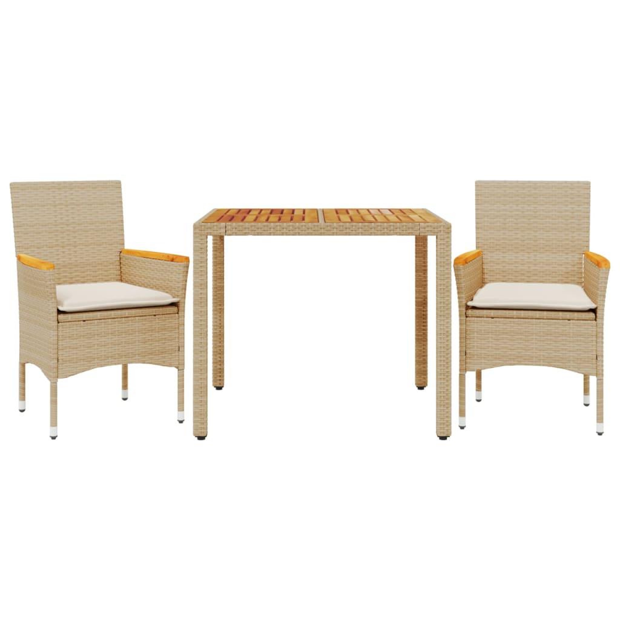Voir la diapositive 2 : VIDAXL Ensemble a manger de jardin et coussins 3pcs beige rotin acacia