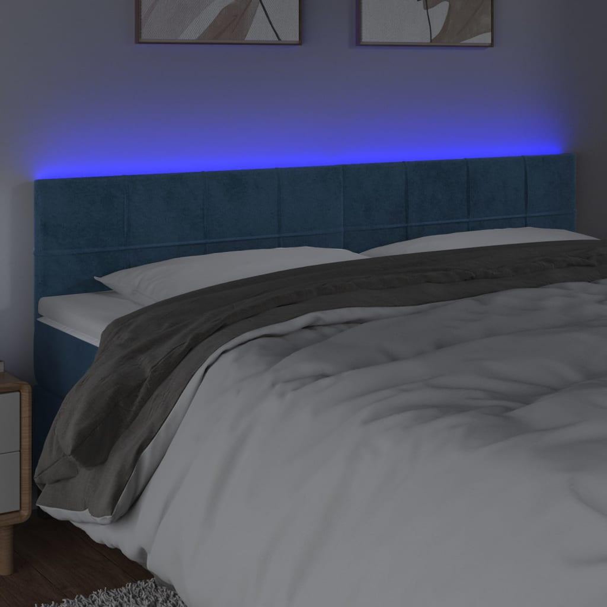 Voir la diapositive 3 : VIDAXL Tete de lit a LED Bleu fonce 200x5x78/88 cm Velours