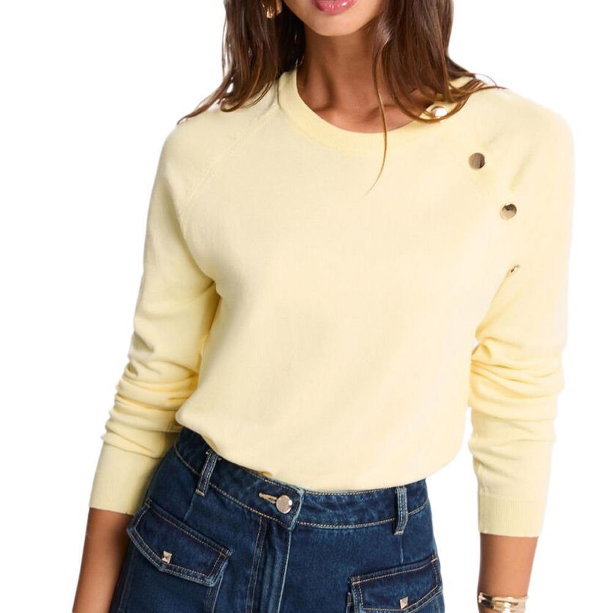 MORGAN Pull Jaune Femme Morgan Boutons. Coloris disponibles : Jaune