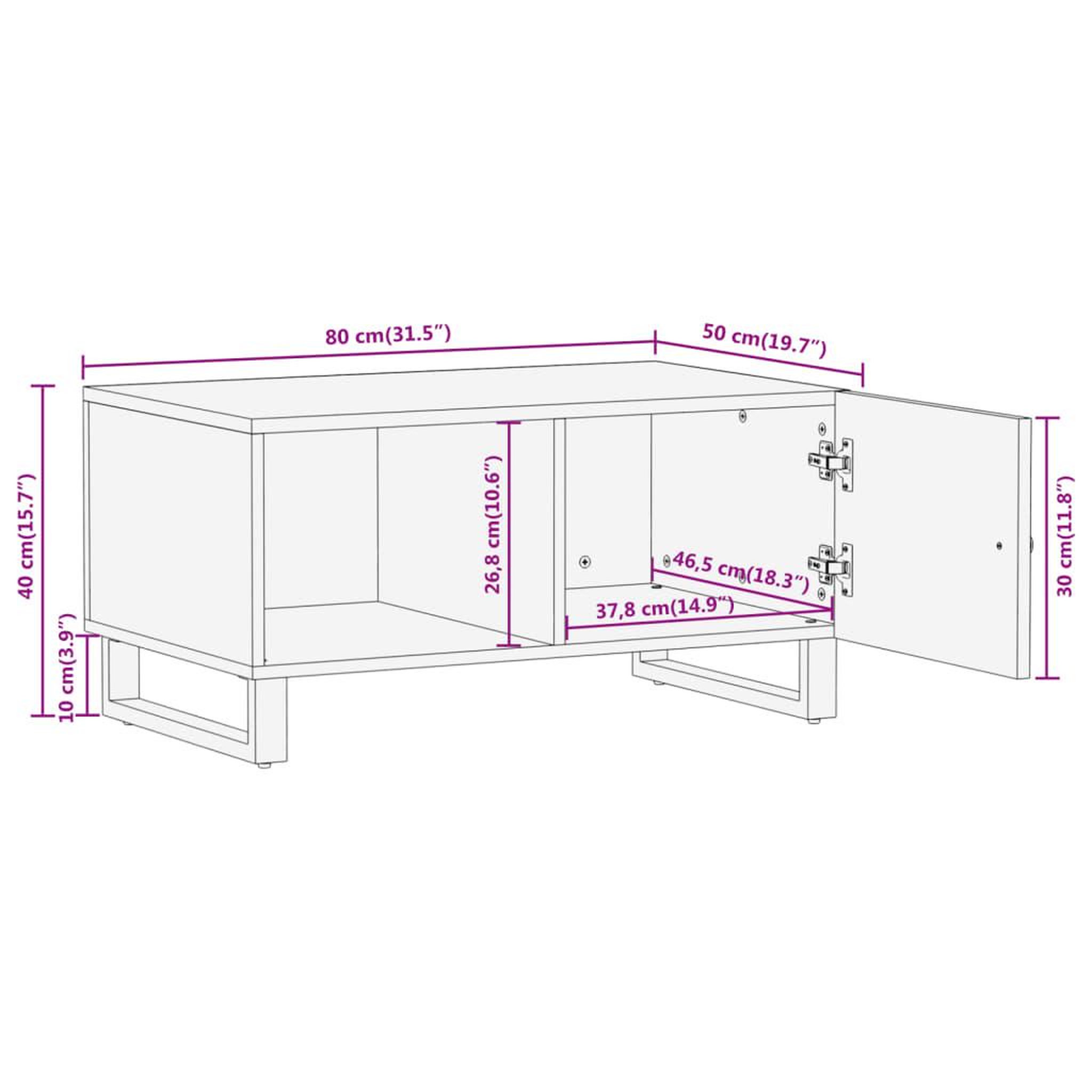 Voir la diapositive 6 : VIDAXL Table basse marron et noir 80x50x40 cm bois de massif manguier
