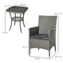 Voir la diapositive 3 : OUTSUNNY Outsunny Ensemble salon de jardin 2 places : 2 fauteuils et table basse plateau verre trempé résine tressée imitation rotin avec coussins gris