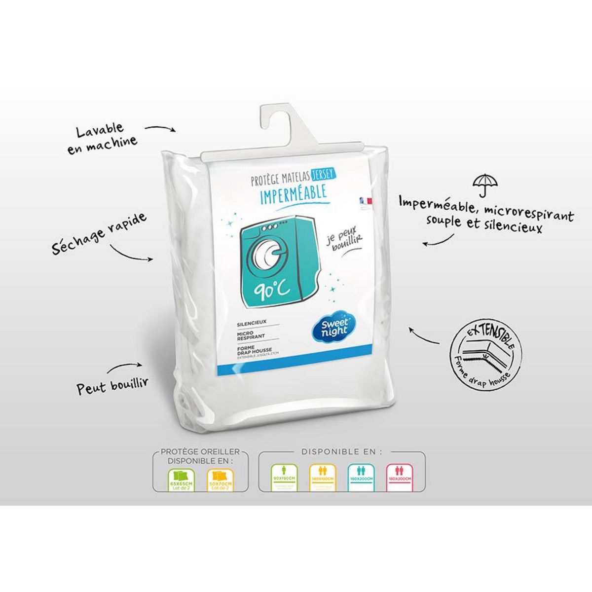 Sweetnight Protège matelas imperméable lavable à 90°c QUALITE PLUS