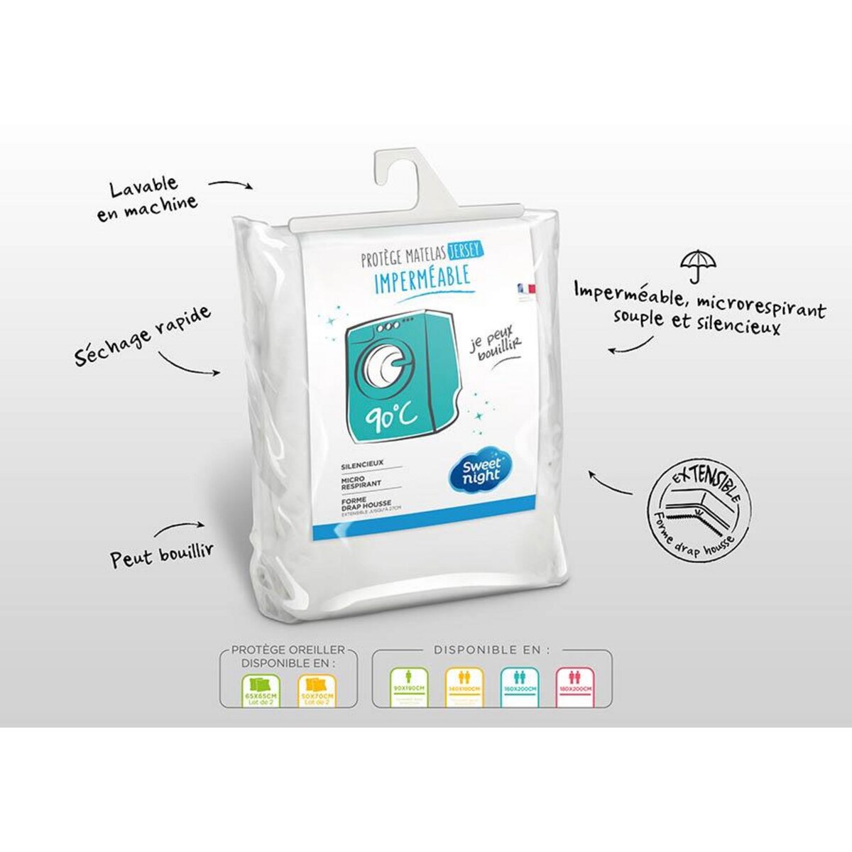 Sweetnight Protège matelas imperméable lavable à 90°c QUALITE PLUS